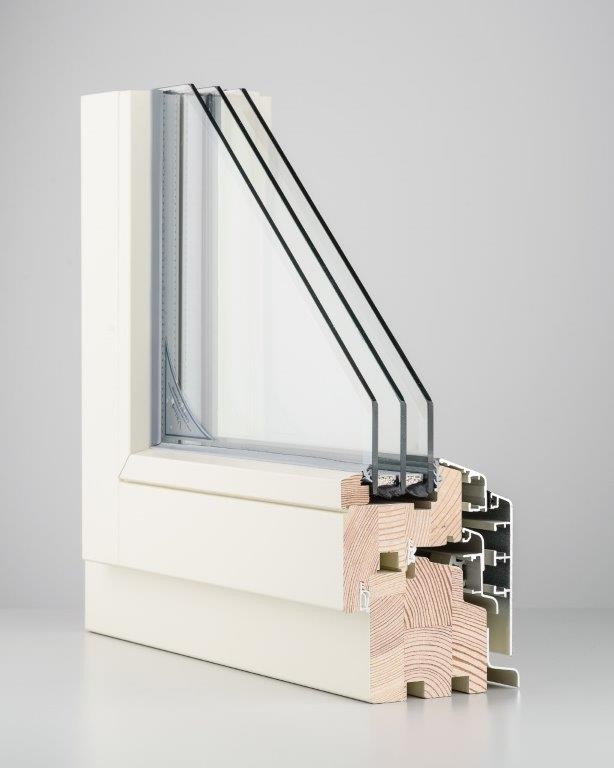 Energy Efficient Triple Glazed Wood and Aluclad Windows Inward Opening 78mm Profile DK13 Uw = 0.94 W/m2K